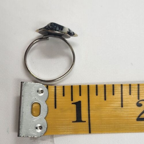 Adjustable Silver Tone Dalmatian Stone Ring Triangle Shape Size 6.75-7