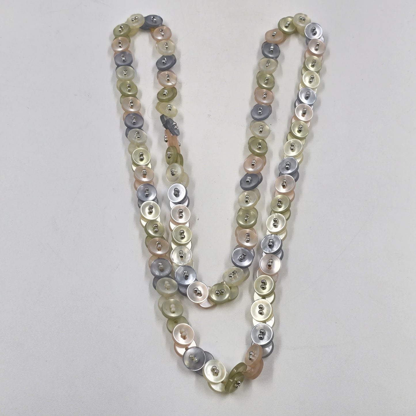 Multicolor Shiny Infinity Plastic Button Beaded with Silver Tone Bead Necklace