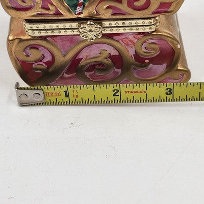 Mr. Christmas Hinged Gold Sleigh w/ Tree Music Box Ornament Ceramic 4.5"