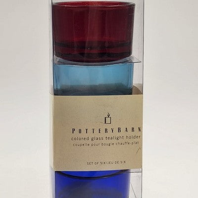 Set of 5 Pottery Barn Colored Glass Tealight Candle Holders in Original Box