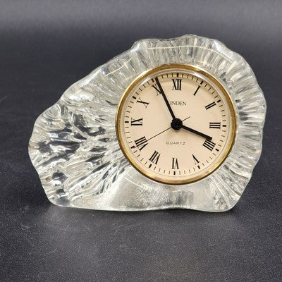 Linden Crystal Quartz Mantel Clock White Face Roman Numerals Tabletop 3" Vintage