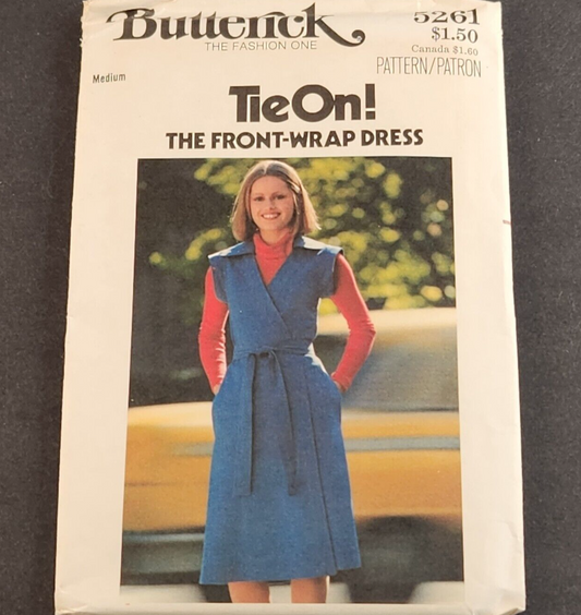 Butterick 5261 Vintage Sewing Pattern Wrap Dress Misses M Uncut 1980s