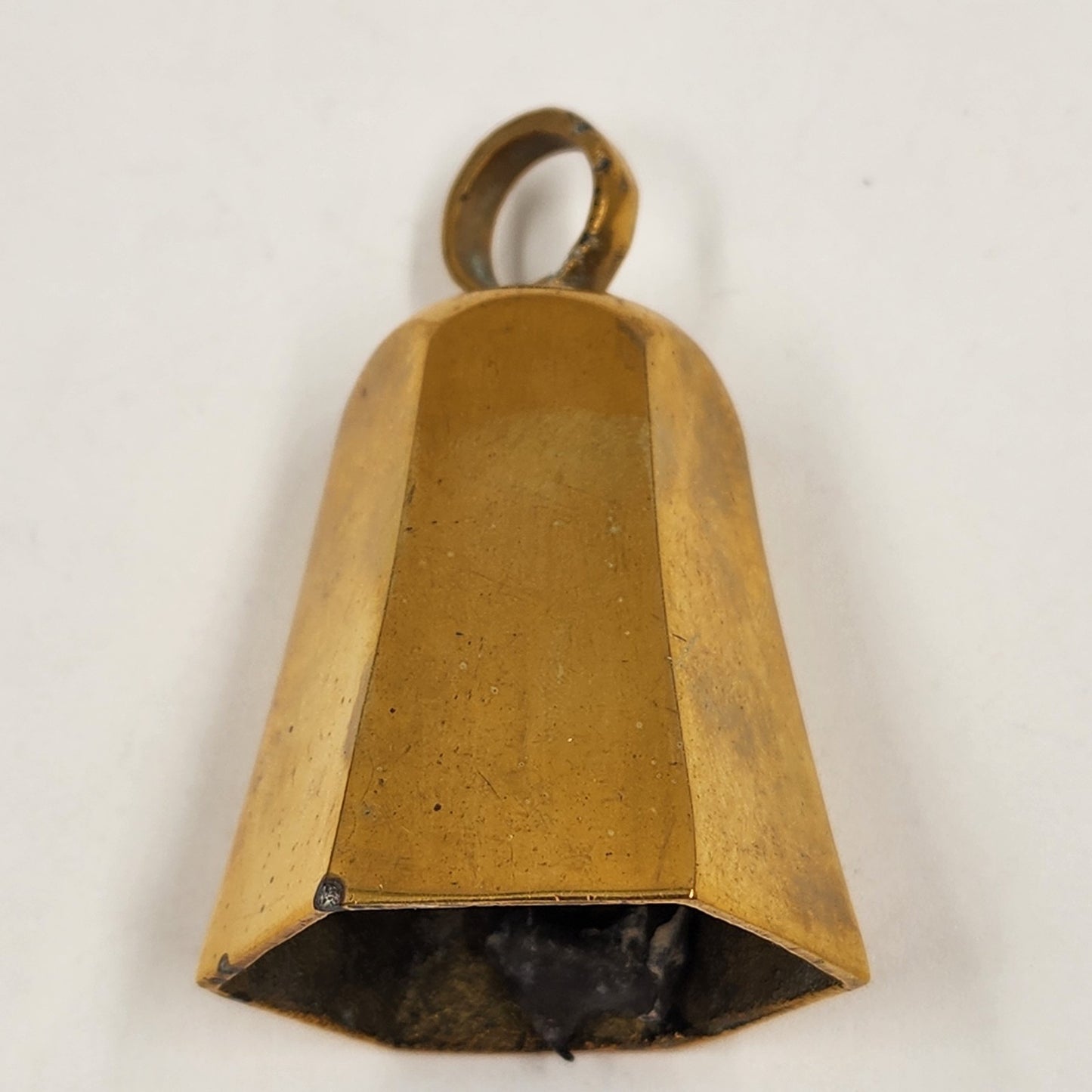 Cow Bell Hexagonal Solid Metal Brass w/Ring Handle Horse Sheep Goat 2" India