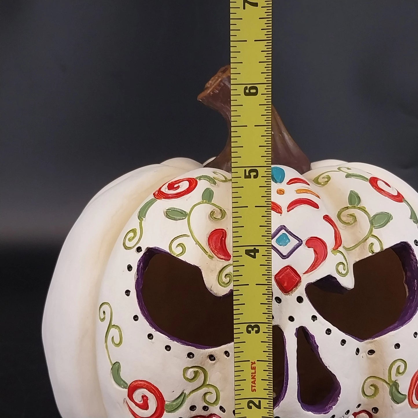 Decorative LED Color Changing Sugar Skull Jack-O'-Lantern Pumpkin 6.5" Halloween