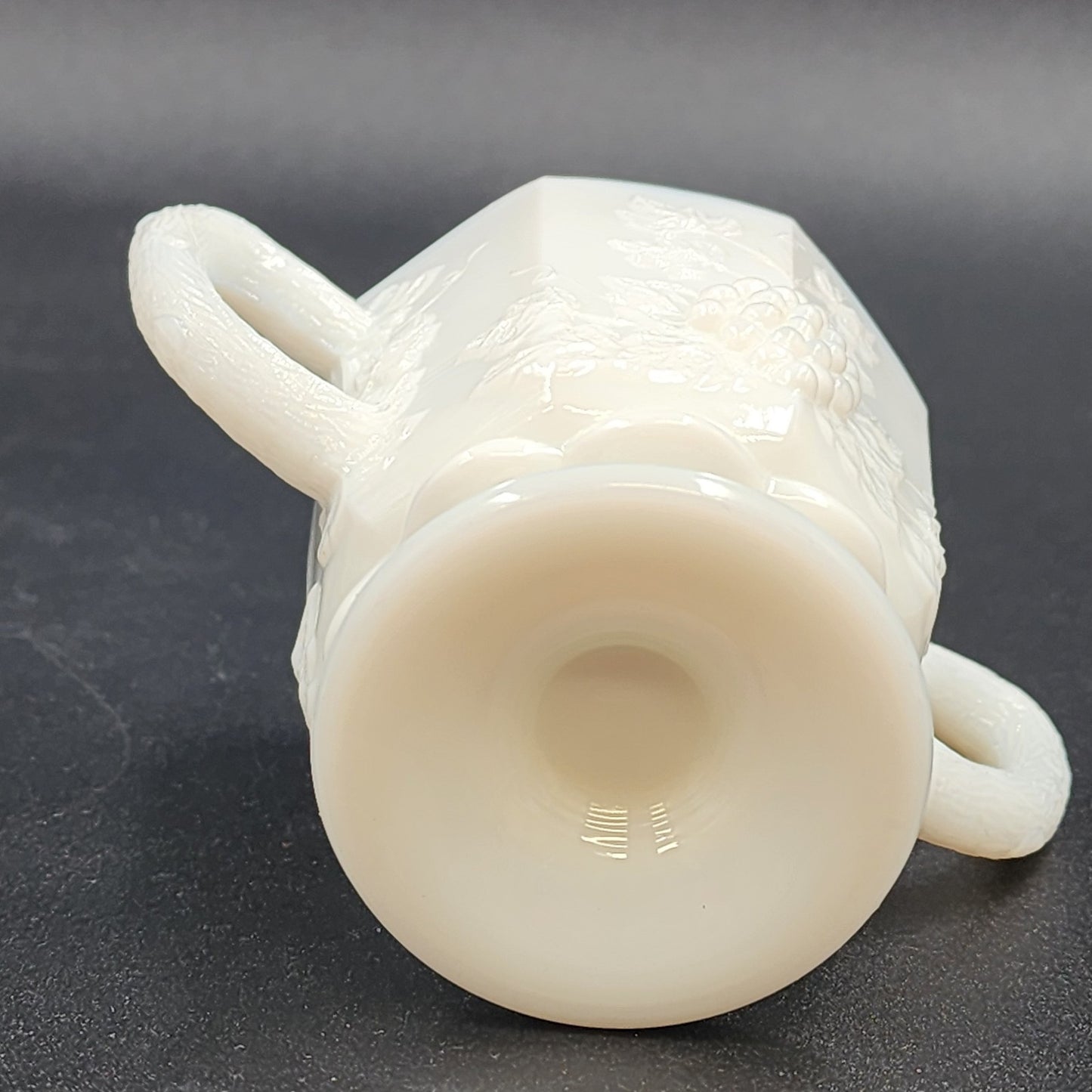 Milk Glass Creamer and Sugar Set Westmoreland Grape Pattern 8-Sided Pedestal Vtg