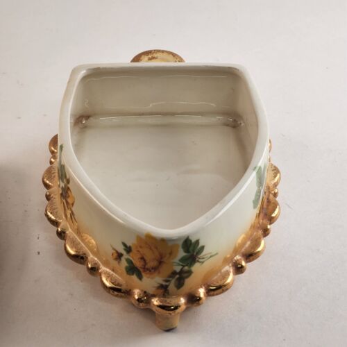 Porcelain Trinket Dresser Box Iron Yellow Gold Gilt Covered Jewelry Ring Vintage