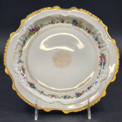 LRL Limoges Plate Art Nouveau w Multicolor Floral Motif & Gold Tone Edges France
