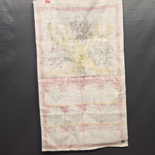 1977 Poland Linen Kitchen Towel Hanging Wall Calendar Herbal Bouquet Red Vintage