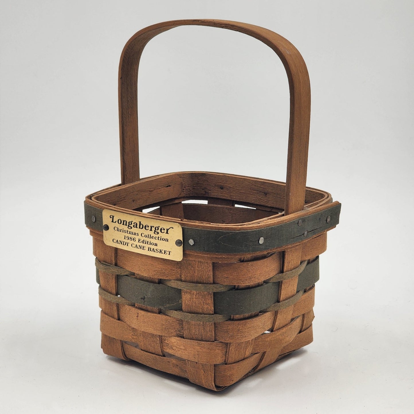 Longaberger Candy Cane Basket Christmas 1986 Collection Green Accent 5"x5"x4"