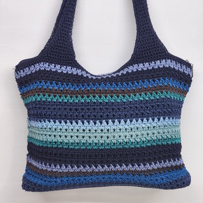 The Sak Blue Teal Atlantis Striped Crochet Shoulder Bag Boho 13x16