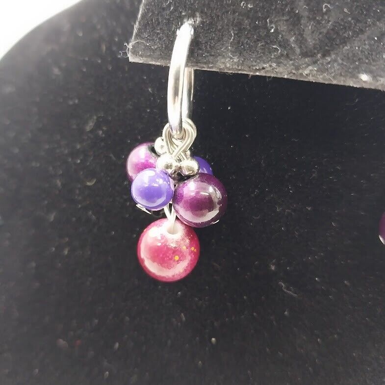 Catherines Silver Tone with Multicolor Bead Ball Dangle Earrings For Pierced Ear