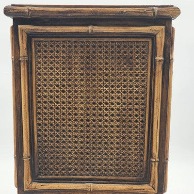 Vintage Gilt Faux Bamboo Caning Plastic Wastebasket Bin 14.5"