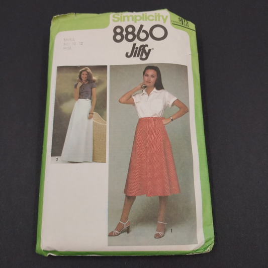 Simplicity 8860 Vintage Sewing Pattern '70 Cut Miss Jiffy Front Wrap Skirt 10-12