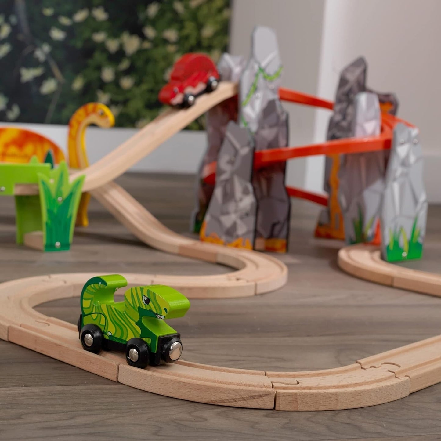 KidKraft Dino World Wooden Train Set Volcano Escape New in Box