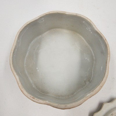 Embossed Ceramic Round Box w/ Lid Macau Pink Blue Floral Design 5"x2"