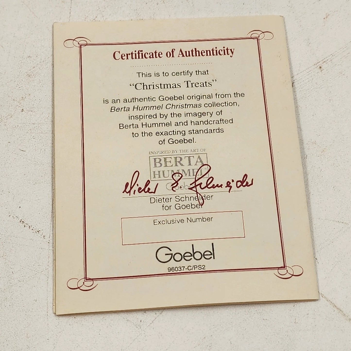 Berta Hummel CHRISTMAS TREATS Ornament 1999 Goebel Boy Dog Porcelain 1.75"