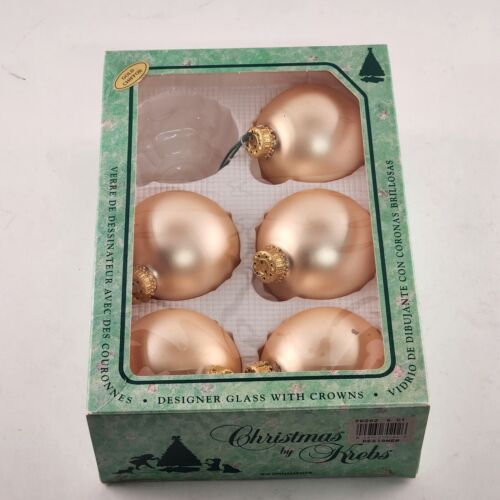 Christmas Ornament Glass Krebs Gold Chiffon 5 Pack Crimson Vintage Boxed 2.5"d