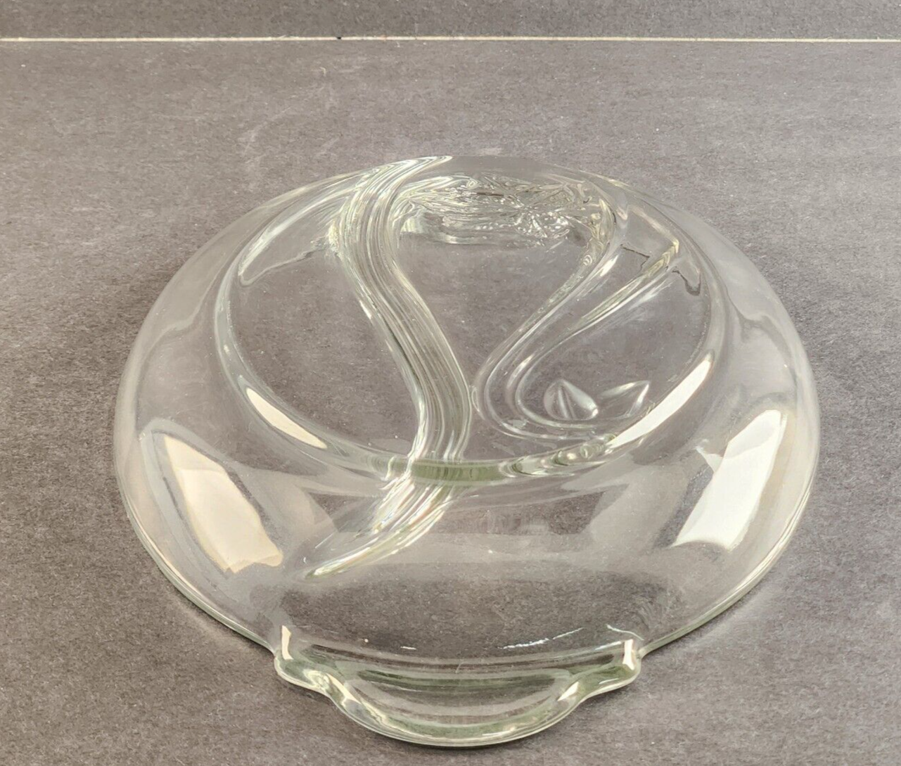 13" Oval 2 Section Relish Dish Clear Glass Frosted Leaf Anchor Hocking Vintage