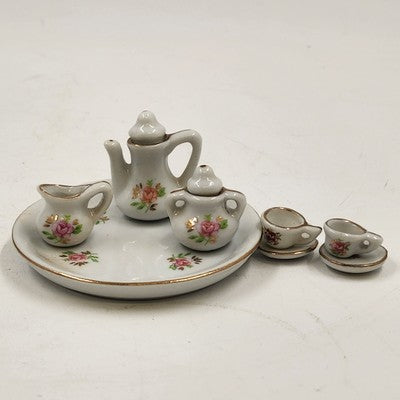 Porcelain Mini Tea Set 10pc Pink Rose Gold Trim by Price Products