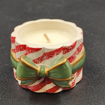 Avon Peppermint Tealight Holder Green Christmas Ribbon 2.5" Vintage China