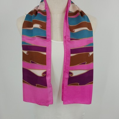 Multicolor Wavy Swirl Stripe Scarf Rectangle 11.5x44" Acetate Japan Hand Painted