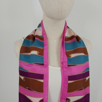 Multicolor Wavy Swirl Stripe Scarf Rectangle 11.5x44" Acetate Japan Hand Painted