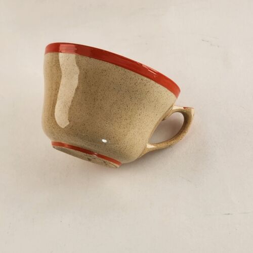 Omar Ware English Stoneware Tea Cup and Saucer Beige Orange Trim England