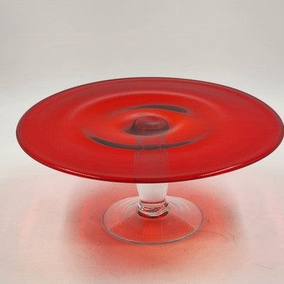 IKEA ÄKTAD Ruby Red Flashing Cake Stand 13" Glass Top Clear 5" Pedestal Base