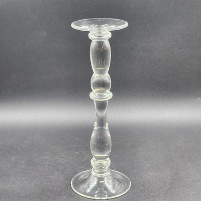 Large Hand Blown Art Candlesticks Holder Crystal Clear Glass Footed VTG 14"x4.5"