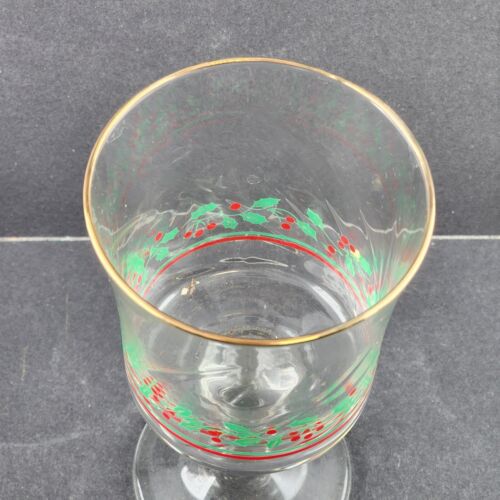 4 Arby's Stemmed Wine Glasses Christmas Holiday Holly Berry Cups Vintage 6.75" H