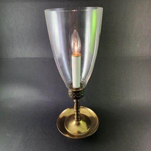 Brass Pedestal Candlestick Holder Wide Base Glass Globe Battery Candle 13½" Tall