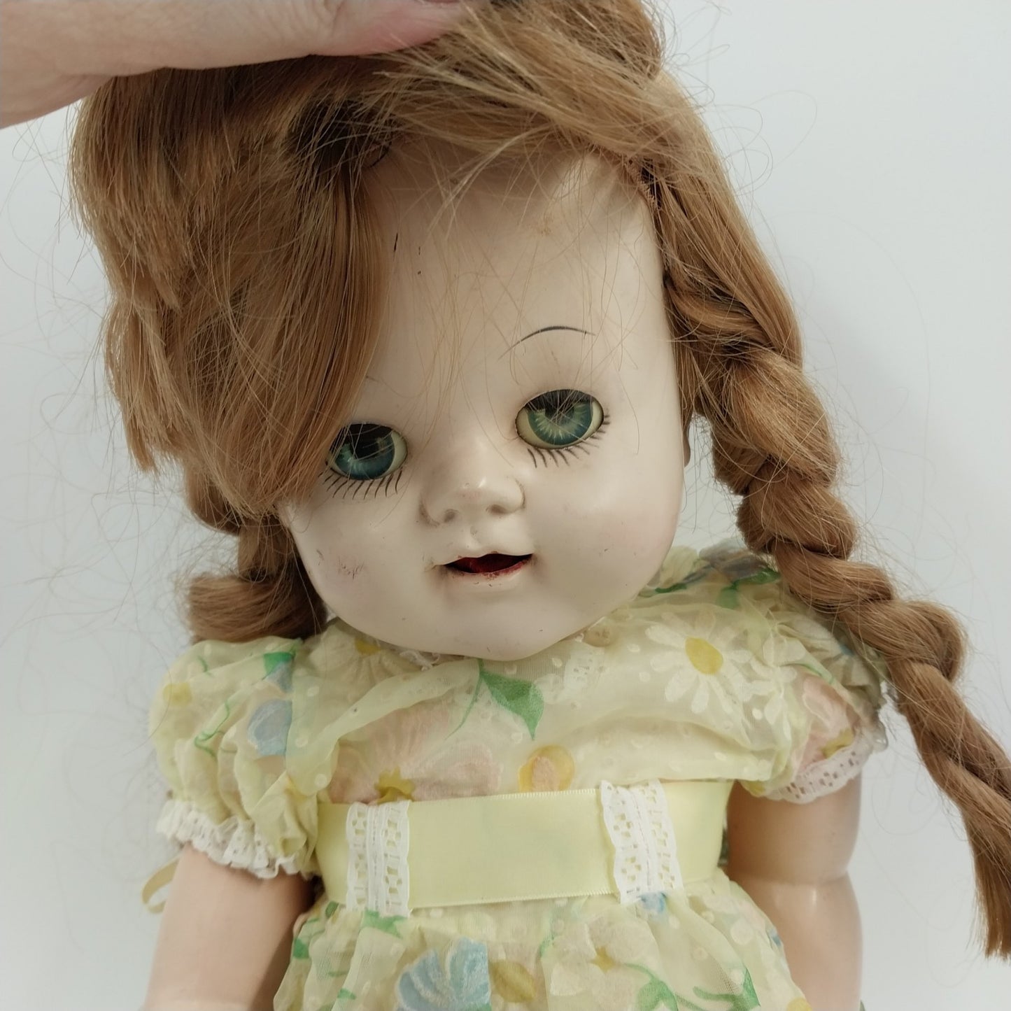 Composite Doll in Yellow Floral Dress with Blonde Hair Arms Legs Head Moves 27"