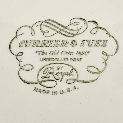 Currier and Ives Blue 10" Dinner Plate by Royal The Old Grist Mill Image USA