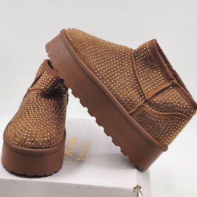 Mata Shoes Tan Lazy Boy Boots Size 10 Faux Fur Lined Blinged Design New China
