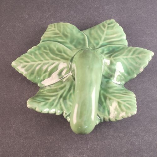 Vintage Green Ceramic Bud Vase 7" Leaf Vein Design Single Stem Candle Top