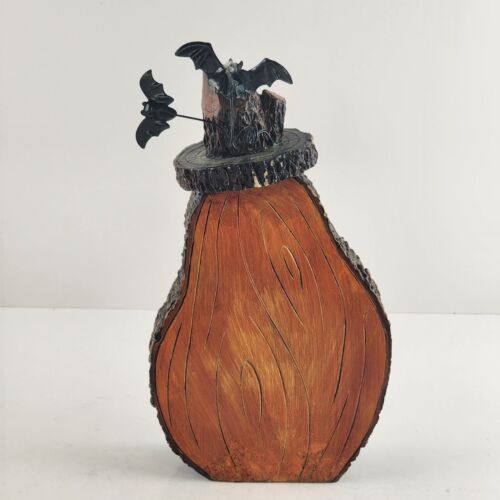 8" Resin Carved Jack-O-Lantern Mock Wood Bats Multi-Color Lighted New Batteries
