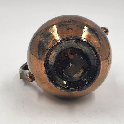 Copper Lusterware Small Creamer Pitcher Bronze & Cobalt Blue Band Floral 5.5"x3"