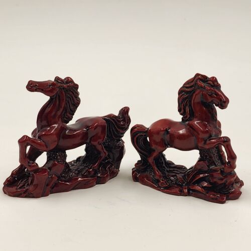 8 Horse Set Qing Feng Chinese Molded Red Resin Horses Sculpture Figurines 3"