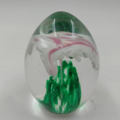 American Studio Art Glass Paperweight Crimp Pink Floral Elwood Indiana Vintage
