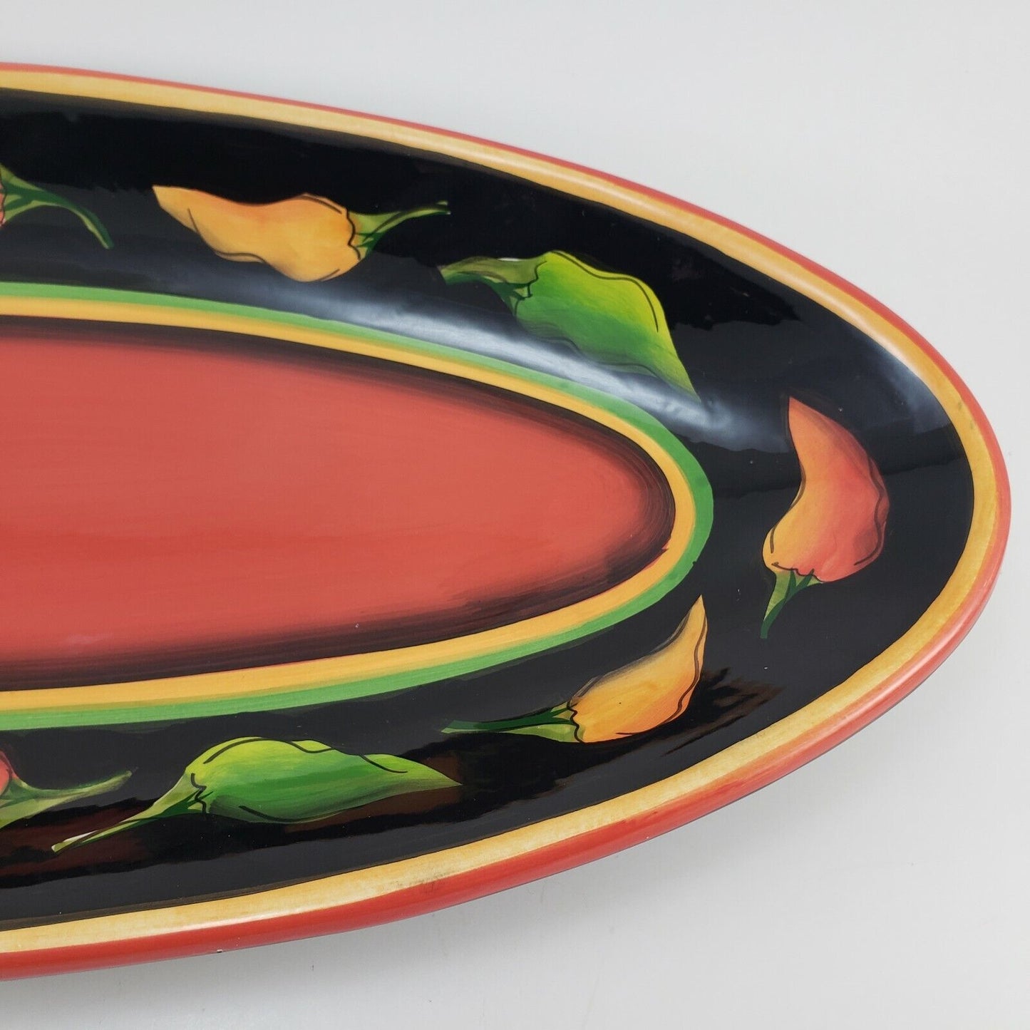 Clay Art Oval Serving Platter Jalapeno Pattern 19"x8" by StoneLite Hand Painted