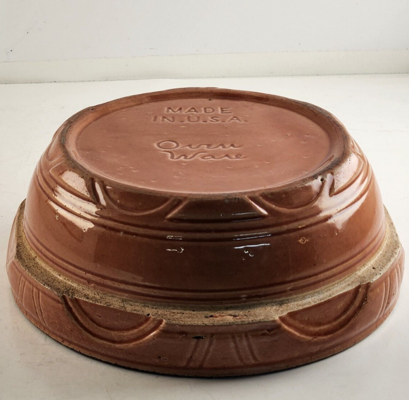 Watt Pottery Ovenware Brown Crock Bowl Heavy Rim USA 8½" Across x 3" H Vintage