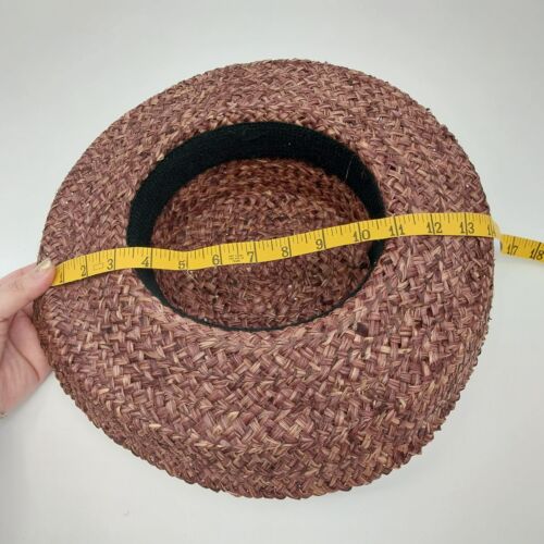 Purple Woven Straw Sun Hat Bow with Black Rose Grosgrain Floral Flower Band 15"