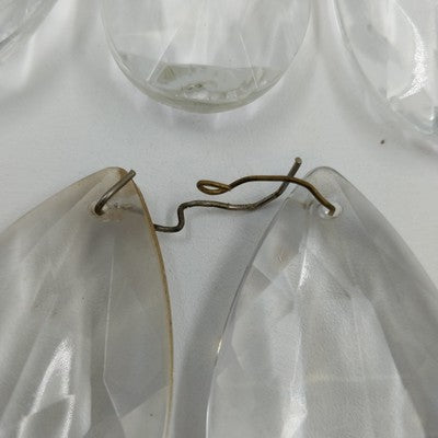 Set of 5 Almond Shaped Prisms Clear Crystal Glass 1.5" with Wire Connectors Vtg
