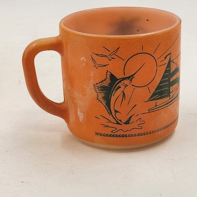 Set 2 Florida Coffee Break Vintage Souvenir Orange Mugs 3" by Federal Glass Co
