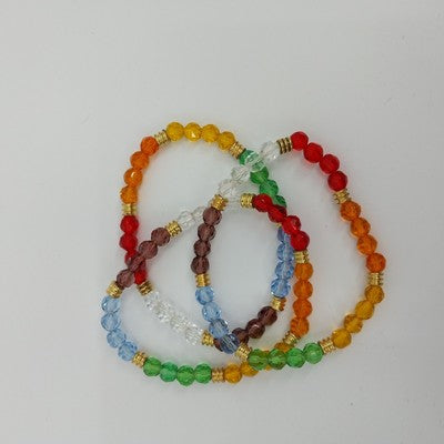 Set of 4 Multicolor Bracelet Acrylic Faux Pearl Faceted Glass Beads Gold Tone 7"