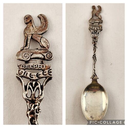 Greek Delphi Sphinx Sterling Silver Baby Spoon Vintage 4½" Long Intricate