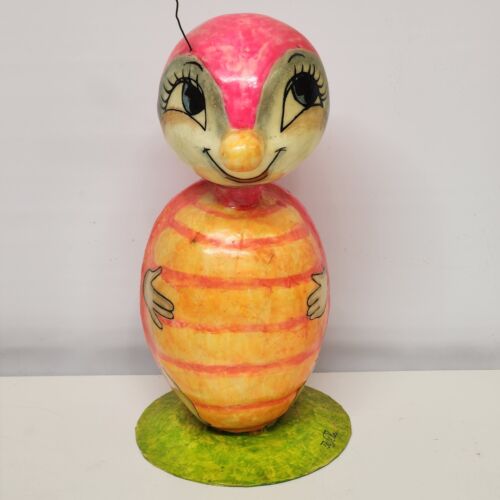 Paper Mache Ladybug Bank DeSela Pink 1960's Signed 9-1/2" Mod Groovy Turtle