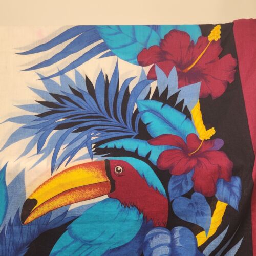 Multicolor Tropical Scene Linen Tablecloth 60 x 44 inches Vintage Lightly Used