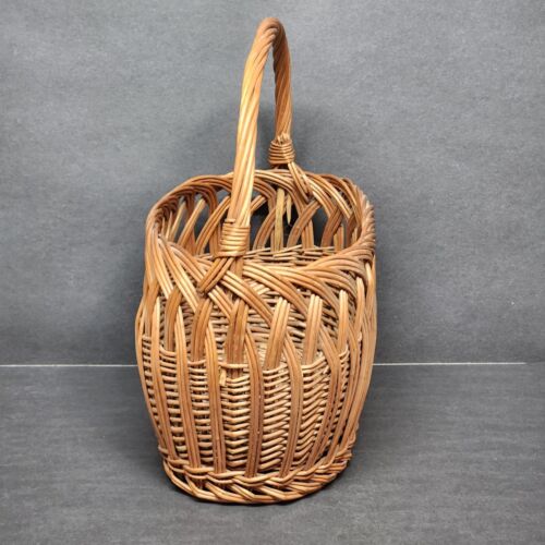 Unbranded Brown Woven Straw Wicker Market Basket French Style Vintage w Handle