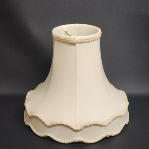 Milk Glass Brass Floral Table Lamp Cast Base 16" Silk Brocade Scallope Shade 11"